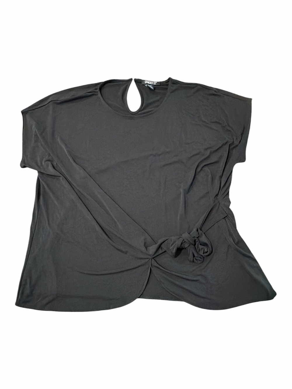 NWT Gramercy Size 1X Black Twist Knot Front Top Keyhole Back Cap Sleeve